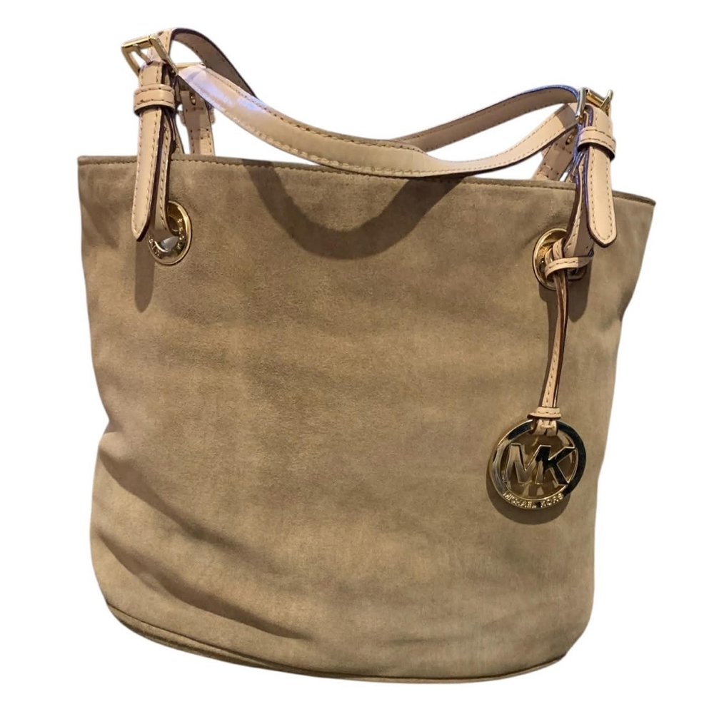 Michael Kors Fulton Large N/S Suede Tote Bag Dark Dune Taupe Open Bucket